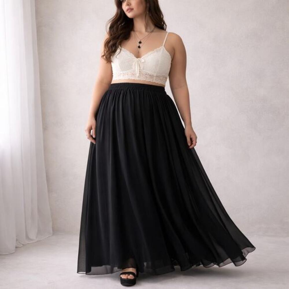 Vintage Michael Marcella Chiffon‎ Maxi Skirt Full Sheer Elastic Sz 14 Whimsygoth